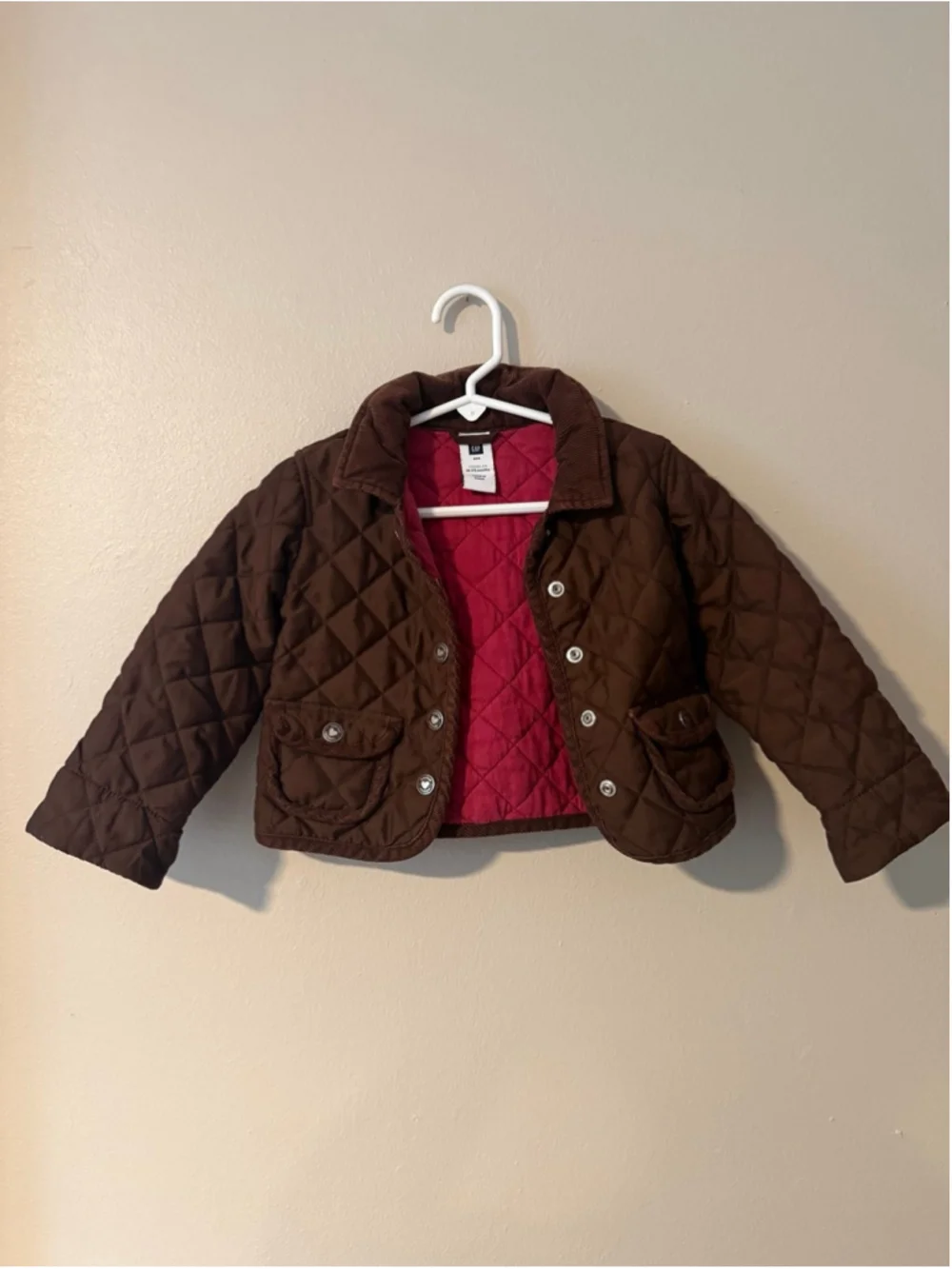 Girls Quilted Brown Jacket with Pink Lining